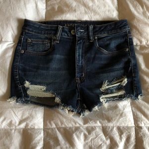 American Eagle super high rise shortie jean shorts size 6